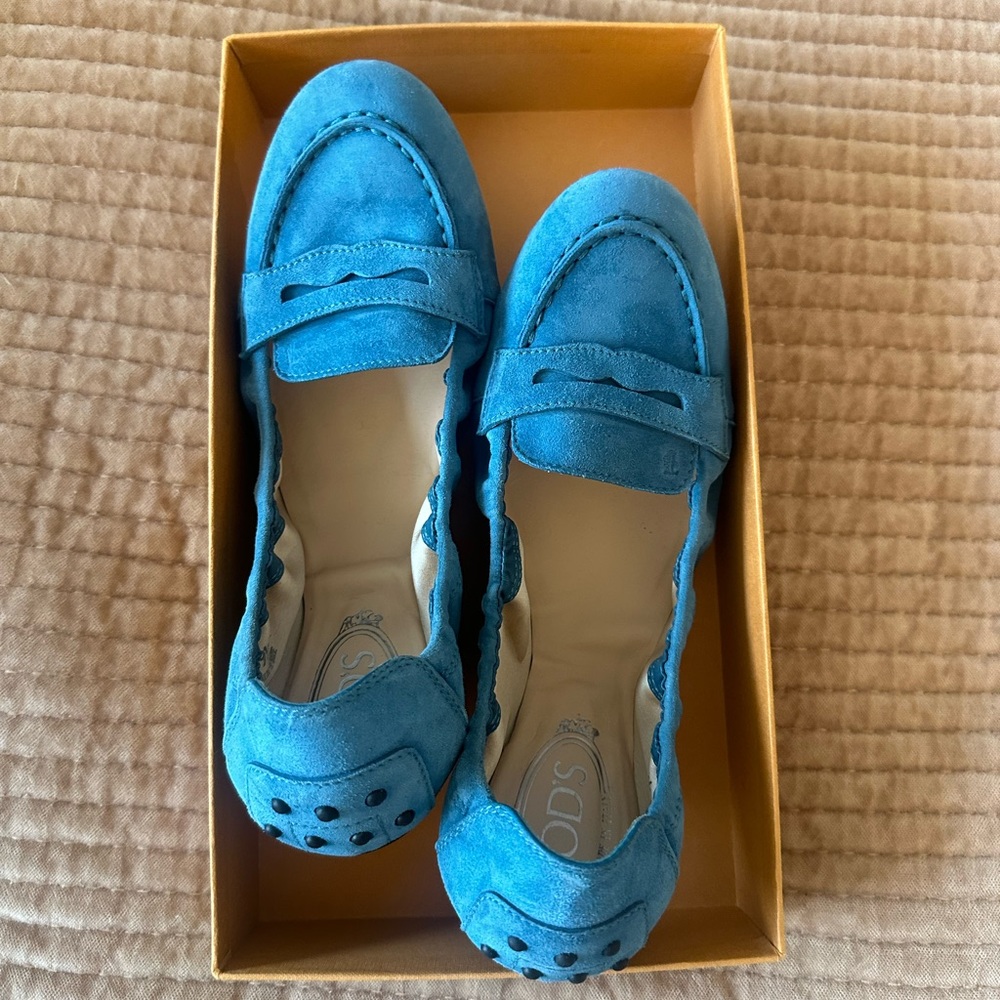 Tod's Blue Suede Penny Loafers - Picture 2 of 4